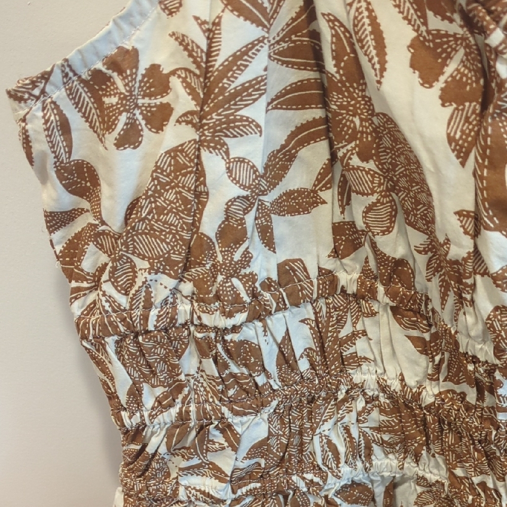 A.N.A Brown Cream floral cotton Midi Sun Dress Resort Boho Festival Size Large - Picture 5 of 7